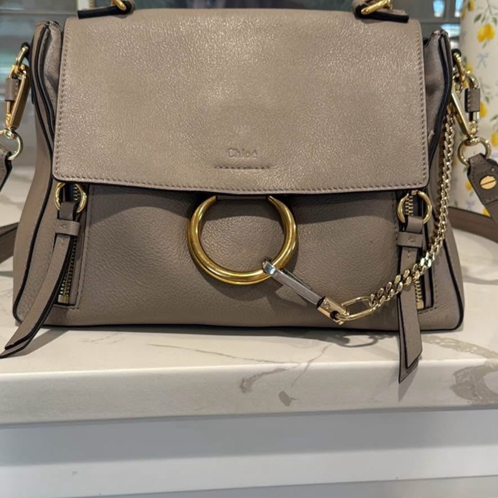 Chloe Taupe Shoulder Bag with Gold Ring
